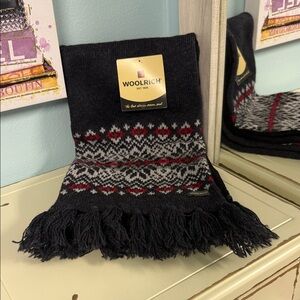 Woolrich Knit Winter Scarf Black Fair Isle Pattern Lambswool
NWT